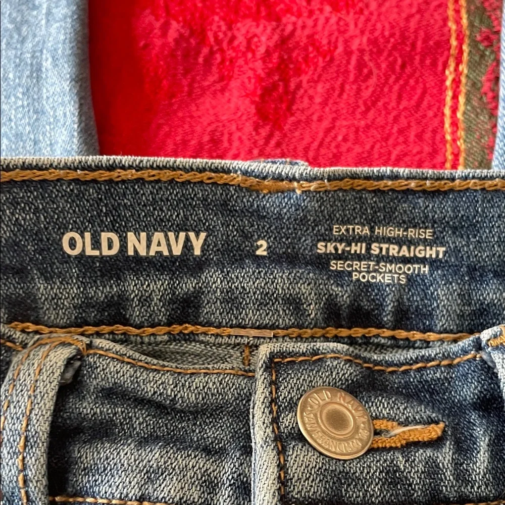 OLD NAVY Blue Jeans Extra High Rise SKY HIGH STRAIGHT Secret Smooth Pockets 2